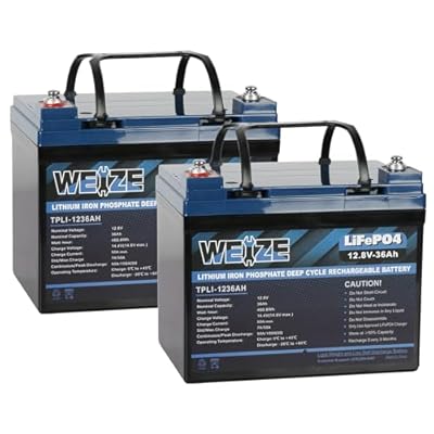 WEIZE 12V 36Ah LiFePO4 Lithium Battery, Built in BMS Group U1 Deep Cycle Low Temperature Protection Rechargeable Battery, 2000+ Life Cycles, Perfect for Marine, Kids Scooters, Power Wheels (2 Packs)