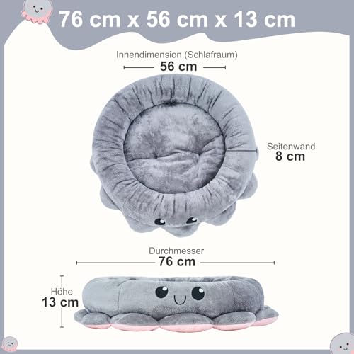 Jiupety Hundebett Rund Mittelgroße Hunde, Hundekörbchen Hundekorb mit Octopus Form, 76 cm Hundekissen Waschbar, Hundebetten für Mittelgroße & Kleine Hunde, Grau