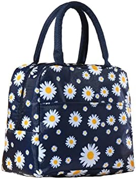Insulated Lunch Bag, Portable Thermal Lunch Bags Cooler Bag Daisy Pattern Lunch Box Organizer Tote Bag for Women Adults Kids Girls Work School Picnic Camping Travel (Black)