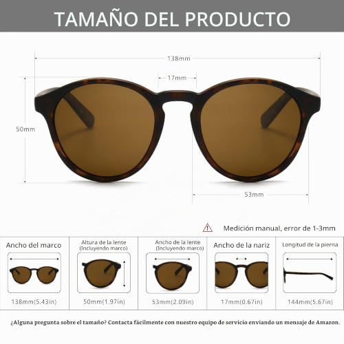 Miniatura 5 de Sungait Gafas De Sol Redondas Clásicas Unisex Gafas De Sol Polarizadas Estilo Retro Vintage Protección Uv Marco Ámbar Acabado Mate Lente Marrón