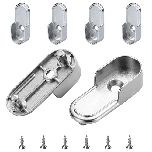 AEGYPIUS 6Pcs Oval Closet Rod End Supports 15mm x 30mm, Wardrobe Bracket Metal Rod Holders, Heavy-Duty Closet Pole Socket with Rear Facing 6.5mm Pins