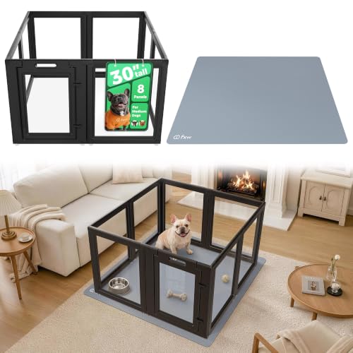 Image of FXW AuraSpace Acrylic Indoor Dog Playpen with Floor Mat, 30 inch H, 8 Panels