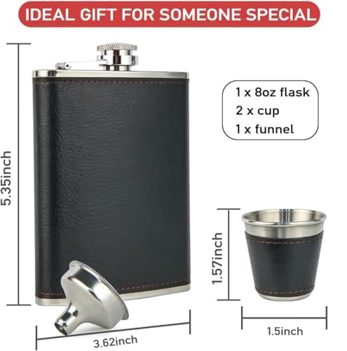 Image of GBEXHip Flask Gift Set with Black Leather Cover,8 Oz Leak Proof 18 /8 Stainless Steel Flask for Liquor with 2 Cups & Funnel, Flasks for Liquor for Men Gift Box