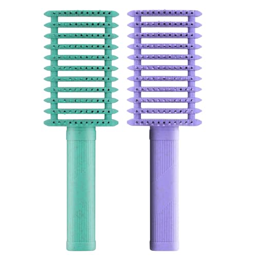 Juego de 2 cepillos de pelo rizado, juego de cepillos de definición de rizos ventilados, cepillo de peinado para cabello rizado, moldea y define rizos para mujeres (verde + morado)