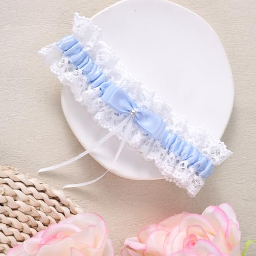 Bride Wedding Garter, Bow Blue Lace Stretchable Leg Garter Elegant Wedding Accessories for Women Girls Bridal Shower Parties3