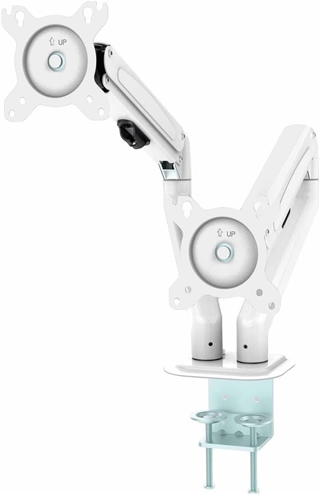 MotionGrey - Gas Spring Dual Monitor Stand , Height Adjustable Black Dual Monitor Mount , VESA Compatible Computer Monitor Arm - Holds Up to 17.6lbs and Supports Monitor’s up to 28Inch (White)