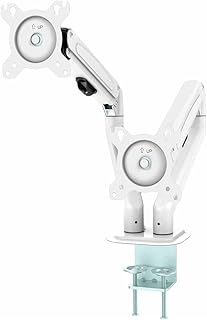 MotionGrey - Gas Spring Dual Monitor Stand, Height Adjustable Black Dual Monitor Mount, VESA Compatible Computer Monitor Arm - Holds Up to 14.3lbs and Supports Monitor’s up to 28Inch (White)