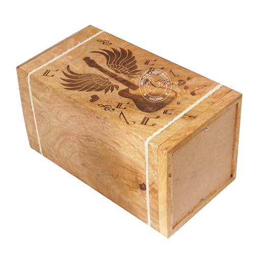 Image of Handcrafted Floral Engraved Wooden Urns for Human Ashes Adult Large - Cremation Urn for Ashes - Burial Urn for Columbarium - Funeral Urn Box (Guitar Wings, 250 LB - Hardwood)