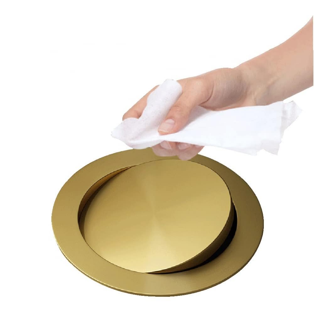 Asdchzen Brass Stainless Steel Trash Can Lid With Built In Balance Flap Cover Round Recessed Waste Chute For Countertop Finish D 24Cm,-D