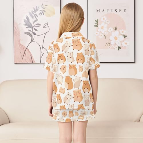 ALAZA Cartoon Happy Capybara Pajamas Satin Pajama Set Short Sleeve Button Down Sleepwear4