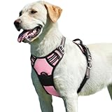 Eagloo Dog Harness for Large Dogs, No Pull Service Vest with Reflective Strips and Control Handle, Adjustable and Comfortable for Walking, No Choke Pet Harness with 2 Metal Rings, Pink, L