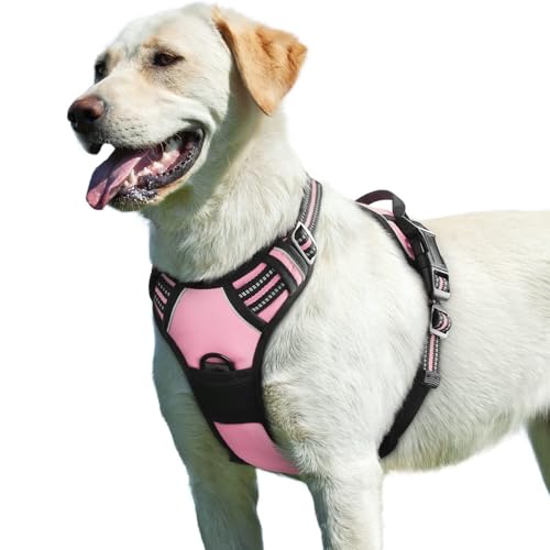 Eagloo Dog Harness for Large Dogs, No Pull Service Vest with Reflective Strips and Control Handle, Adjustable and Comfortable for Walking, No Choke Pet Harness with 2 Metal Rings, Pink, L