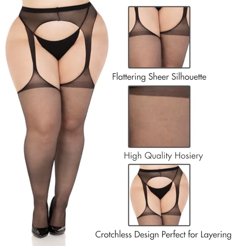 Leg Avenue Women's Sheer Garter Belt Panty Hose, Black (One Size)