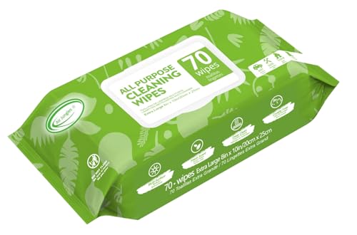 Air Jungles All Purpose Cleaning Wipes 70 Count, Bleach Free Extra Large 8" x 10" Heavy Duty for Car Interior, Kitchen, Bathroom, Countertop, Office, Tools - Non-Toxic Safe for Multi-Surface