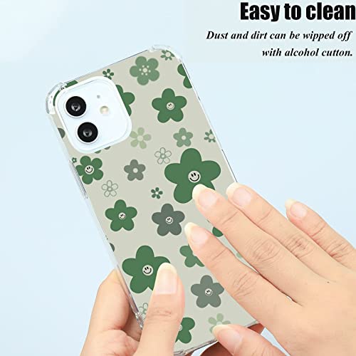 Frolica For Hippie Iphone 12/12 Pro Case,Retro 90S Aesthetic Daisy Sage Green Smiley Face Flower Floral Indie Case Women Girls With Design Soft Tpu Cute Iphone12/12 Pro(6.1-Inch) #TOP4
