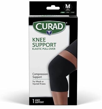 CURAD Knee Support for Men & Women, Elastic, Pull-Over, Knee Brace for Running Knee Pain, Workout Sports Knee Brace, Black, Medium