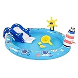 DIMAR GARDEN Inflatable Kids Swimming Pool Water Slide, Round Spray Pool Play Center, Blue