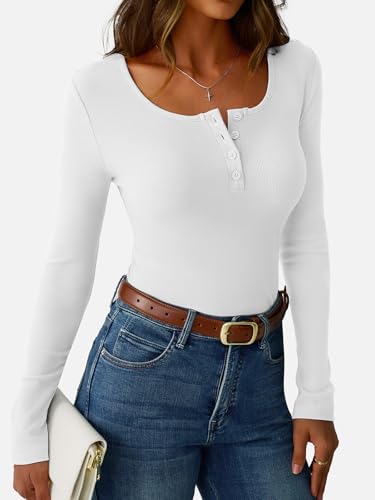 Women's Long Sleeve Tops Henley T Shirts Button Ribbed Slim Fit 2025 Spring Fall Outfits Casual Cute Basic Tee Blouse3