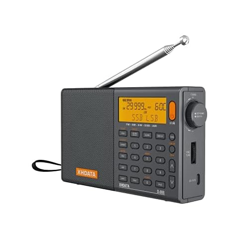 XHDATA D-808 Portable Digital Radio FM stereo/SW/MW/LW SSB RDS Air Band Multi Band Radio Speaker with LCD Display Alarm Clock External Antenna Cover