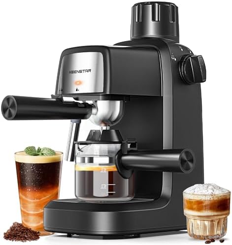 KEENSTAR 3.5Bar Espresso Machine with Milk Frother, 800W Compact Espresso and Cappuccino Machine with Preheating Function, 4 Cup Espresso Maker for Cappuccino or Latte, Gift for Coffee Lover