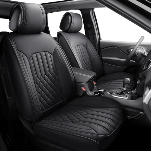 Tomatoman Waterproof Faux Leather Seat Covers Compatible with Jeep Grand Cherokee for Limited Overland Trailhawk Laredo High Altitude Summit Reserve SUV(Full Set/Black)
