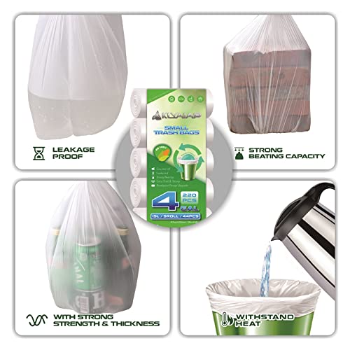 220 Counts Aklyaiap 4 Gallon Trash Bag,Tear & Leak Resistant Bathroom Garbage Bags 4 Gallon,White &Unscented Bathroom Trash Bags，Biodegradable Trash Bags Small Trash Can Bags For Home & Kitchen，5Rolls #TOP1