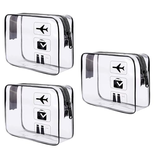 wugongshan 3 Piezas Neceser Transparente Viaje Avion, Neceser de Aseo, Bolsa Liquidos Transparente Avion, Bolsa de Maquillaje PVC Impermeable, Bolsa de Cosmético para Viajes Mujeres y Hombres