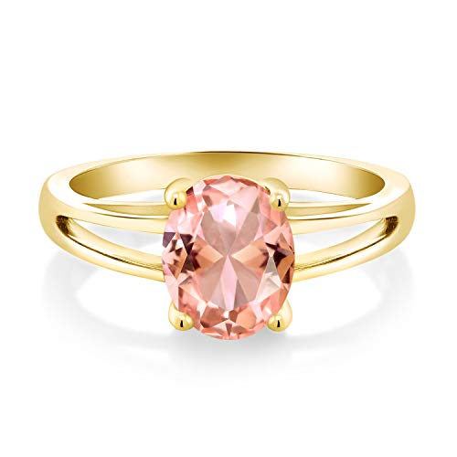 Gem Stone King 18K Yellow Gold Plated Silver 9X7MM Oval Gemstone Birthstone Solitaire Engagement Ring | Wedding Engagement Anniversary Promise Ring For Women | Available In Size 5, 6, 7, 8, 9