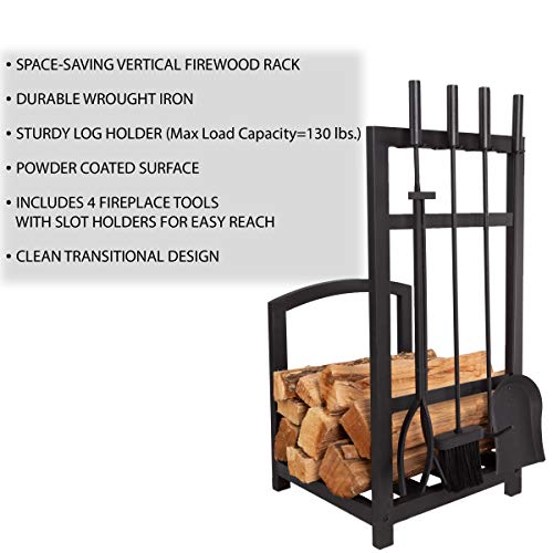 Lavish Home 80-FPTS-3 5-Piece Fireplace Tool Set And Log Rack thumb #1