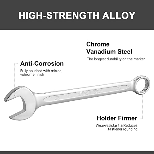 Image of Jetech 33mm Combination Wrench, Metric 12-Point Chrome Vanadium Steel Spanner, Industrial Grade with 15-Degree Offset, Sand Blasted Finish, Heat-Treated Forged Tool