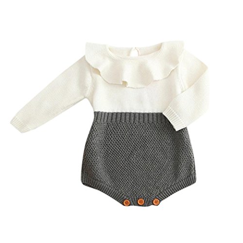 BeautyTop Kleinkind Neugeborenen Mädchen Baby Gestrickten Pullover Winter Warme Prinzessin Strampler Overall Kleidung Outfit (Grau, 60/0-3 Monate) Cover