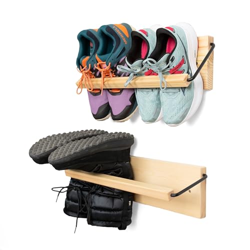 PeachyModern Wall Mounted Shoe Rack - A Wooden, Modern, Slim,