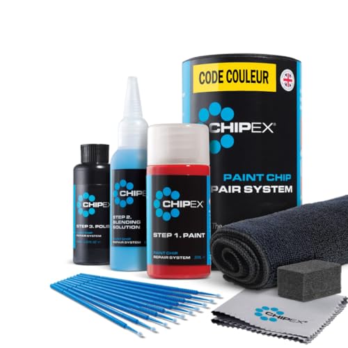 Chipex Kit de retouche Kit de réparation de rayures, peinture automobile mélangée selon le code couleur pour tous les modèles – Correspondance exacte garantie – Version Pro (grand format)