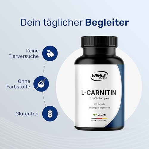 L-Carnitin Kapseln Hochdosiert 3196mg - 180 Kapseln - Komplex aus L-Carnitin-Tartrat, Acetyl - vegan aus Deutschland Laborgeprüft - Verpackung kann variieren