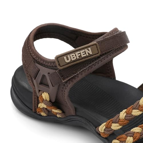 Image of UBFEN Womens Hiking Sandal Sport Sandal Straps with Adjustable Hooks Arch Support Water Sandal Beach Vacation Casual Camping Size 6 Brown