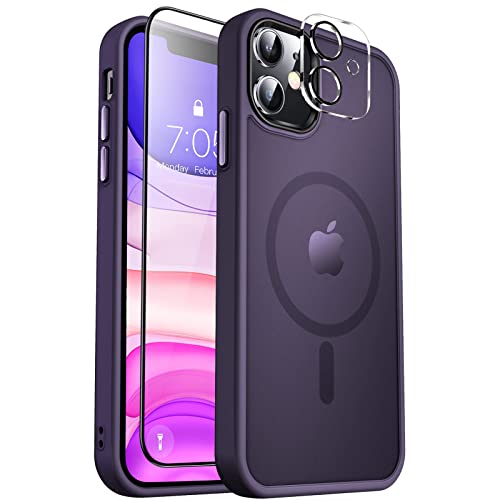 Image of MOCCA Strong Magnetic for iPhone 11 Phone Case,[Compatible with Magsafe][Glass Screen Protector+Camera Lens Protector] Slim Thin Shockproof Cover Case for iPhone 11 6.1 inch, Deep Purple