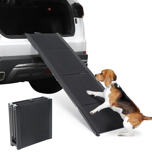 SMONTER Dog Car Ramp for Large Dogs, Folding Portable Pet Steps 62" Long & 17" Extra Wide Aluminum Dog Stairs with Nonslip Surface, Lightweight &Durable for Trucks, Cars and SUV, Supports up to 200 lb