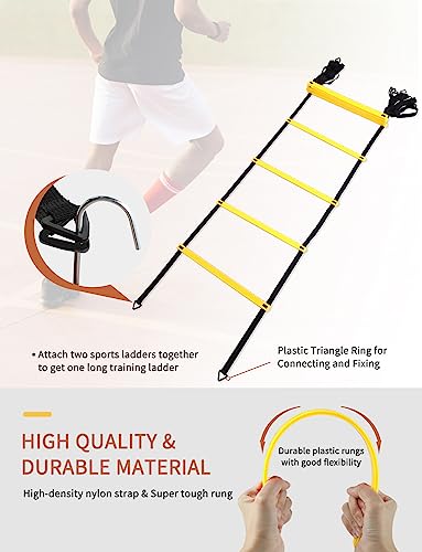 Ghb Agility Ladder Speed Training Ladder 20 Feet 12 Rung Exercise Ladder, 6 Disc Cones,Resistance Parachute,Football Training Equipment Set #TOP1