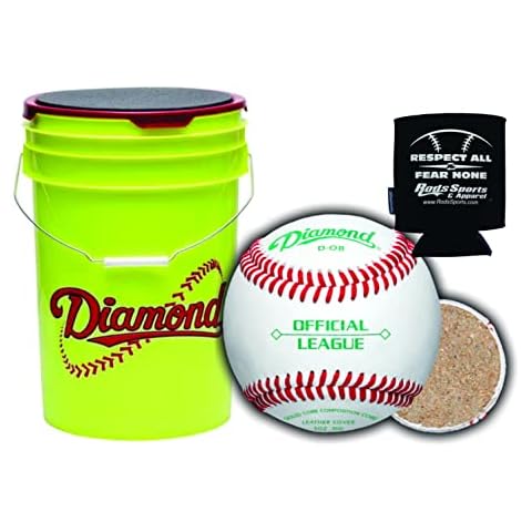 Diamond Sports D-OB DOB Baseballs in 6-Gallon Ball Yellow Cushion Lid Bucket 30 Balls with Rods Insulated Can Sleeve Cover