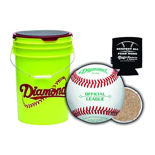 Diamond Sports D-OB DOB Baseballs in 6-Gallon Ball Yellow Cushion Lid Bucket 30 Balls with Rods Insulated Can Sleeve