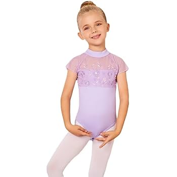 Amazon | バレエ レオタード 新体操 キッズ レース柄 刺繍 股下