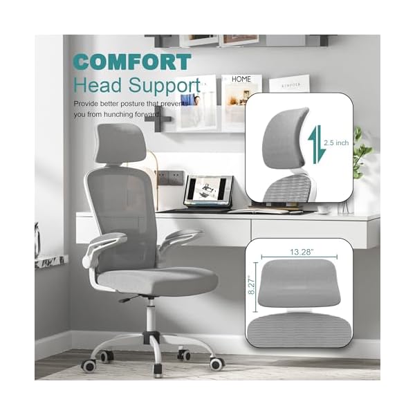 Mimoglad Office Chair, High Back Ergonomic Desk Chair with Adjustable Lumbar Support and Headrest, Swivel Task Chair with flip-up Armrests for Guitar Playing