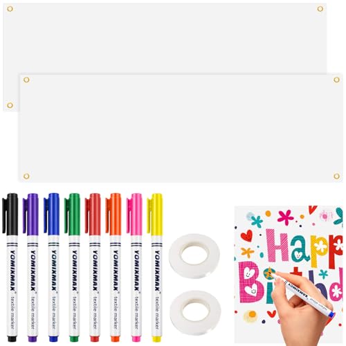 MirraSwit 2 Set Groß Leeres Banner Selbst Gestalten, Blanko Lang Banner Personalisiert 180×60cm mit 2Pcs 6m Hängendem Seil und 8 Textilstifte in Verschiedenen Farben, Geburtstag Plakat für Partys MirraSwit 2 Set Groß Leeres Banner Selbst Gestalten, Blanko Lang Banner Personalisiert 180×60cm mit 2Pcs 6m Hängendem Seil und 8 Textilstifte in Verschiedenen Farben, Geburtstag Plakat für Partys