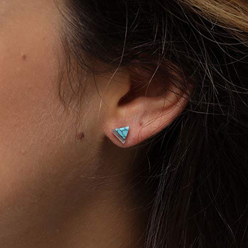 S925 Turquoise Stud Earrings Triangle Cut Sterling Silver Brushed Finish Fine Jewelry For Women #TOP1