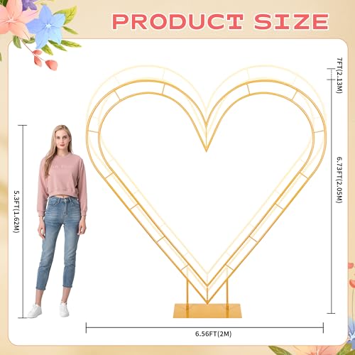 LEALIBAUSS 7FT Metal Double Heart Arch Stand for Proposal Heart Balloon Arch Wedding Arch Frame for Ceremony,Valentine's Day,Engagement,Birthday Party Decor (Gold) by LEALIBAUSS - Image 2