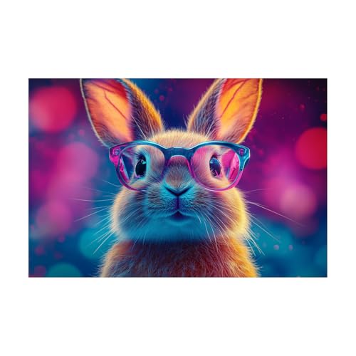 Peinture sur toile drôle de lapin tableaux art mural salon 60x80