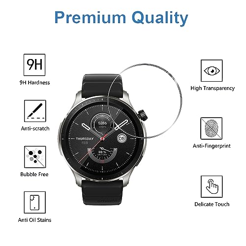 YIFNTANG [5 Pack] Tempered Glass Screen Protector for Amazfit GTR 4 Smartwatch,Anti-Scratch,Anti-Fingerprint,HD Screen Protector Compatible with Amazfit GTR 4