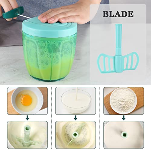 Image of Manual Food Processor Vegetable Chopper with 5 Blades, Easy Hand Pull Portable Garlic Crusher, Whisk and Smoothie Blender, 1000ml (Blue) by Valuetools