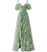 Zepumen Flower Embroidery Tulle Prom Dress | A-Line, Spaghetti Straps, Floor Length Formal Gown For Women