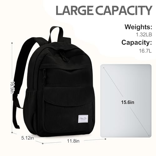 Chase Chic Schulrucksack Mädchen,Cord Rucksack Teenageralter Leichter Schulranzen Daypack für Schule,Schwarz